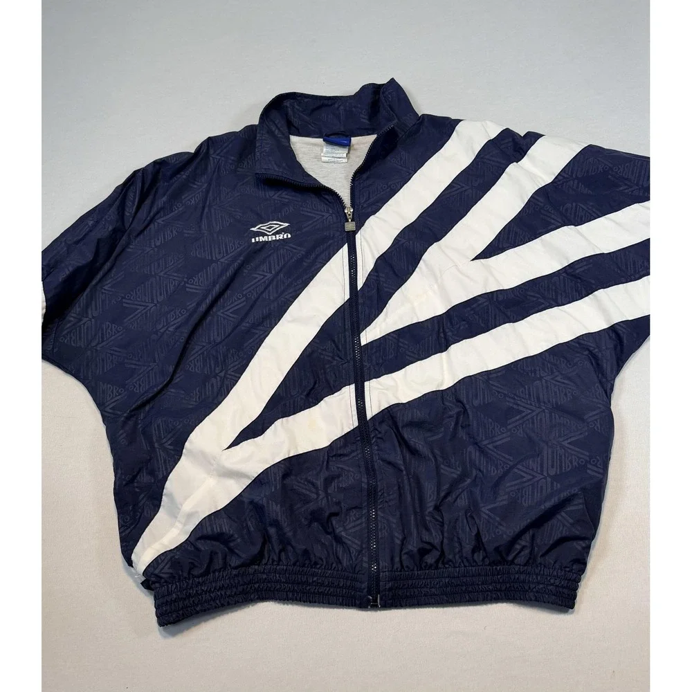 Vintage Umbro Jacket Mens XL Blue White Stripe Full Zip Windbreaker Soccer 90s
